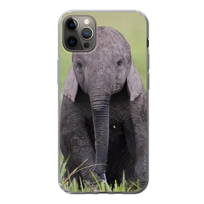 Produktbild von MuchoWow® Handyhülle Schutzhülle Hülle für iPhone 13 Pro Max Elefant - Baby - Tiere - Gras - Natur Silikon Softcase Handy Hülle - Mobiltelefon