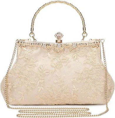 Image de Petit sac de soirée vintage pour femme, avec motif floral et bordures, noir, pour les fêtes et les mariages
