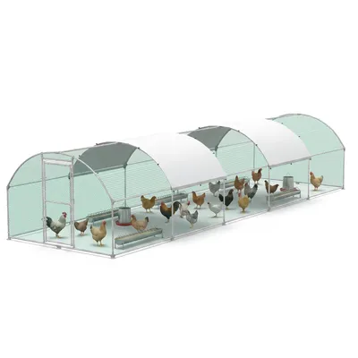 Produktbild von QEENTOE Freilaufgehege Hühnerstall Bogenaufsatz 3×10×2 m, verzinkter Stahlrahmen mit Dachplane & Sonnenschutzdach Freigehege für Hühner, Vögel