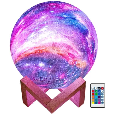 Imagen del producto de Lámpara Mondlampe Galaxie, lámpara de 5,9 pulgadas, con 16 colores LED, luz 3D de luna, control remoto y control táctil. Lámpara de lava, luz de noche con forma de luna. Regalos para niñas, niños, mujeres, cumpleaños