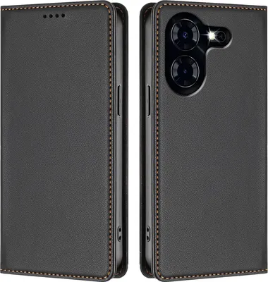 Produktbild von Handyhülle für Tecno Pova 5, Kunstleder Klapphülle Stoßfeste Magnetische Hülle mit Ständer Schwarz