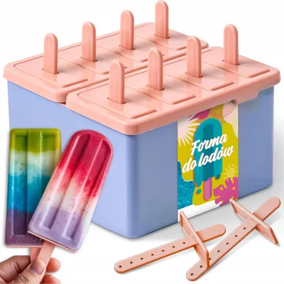 Zdjęcie produktu dla Kuketo | Silikonowe foremki do lodów na 8 sztuk Popsicles - Formy wielokrotnego użytku z pokrywką - wolne od BPA, elastyczne i odpowiednie do zmywarki