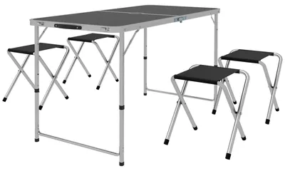 Produktbild von Klappbarer Campingtisch im Kofferformat mit 4 Klapphockern, Tischma?e: 120 x 60 x 55šC70 cm; Hockerma?e: 33 x 28 x 37 cm, schwarz