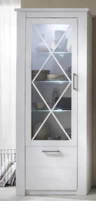 Produktbild von Vitrine Vitrinenschrank Georgia | Pinie weiß | Landhausstil | LED Beleuchtung
