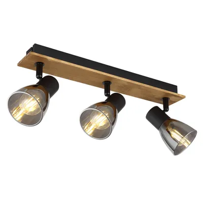 Produktbild von Deckenleuchte, Holz, schwarz, bewegliche Spots, L 40 cm