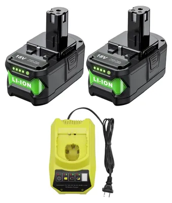 Obrázek produktu pro Nabíjecí baterie, kapacita 9500 mAh, technologie Li-Ion, kompatibilní s Ryobi, 2 kusy, 1 nabíječka