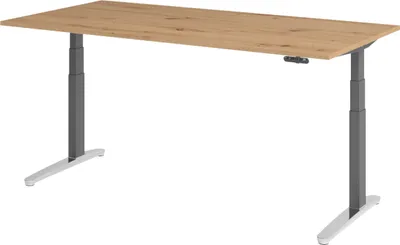 Produktbild von bümö Schreibtisch elektrisch XBHM - Nachbildung: Asteiche, Größe:  200 x 100 cm, Gestell: Graphit/Alu poliert