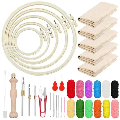 Punch-Nadel-Set, 21-tlg. Starter-Set mit Stickrahmen & Garn
