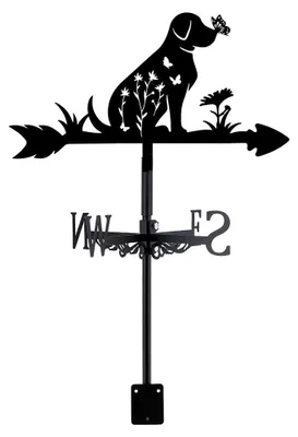 Metall-Windfahne Hund Blume Schmetterling schwarz 35,8x26,5 cm