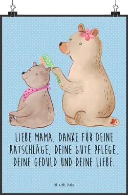 Produktbild von Mr. & Mrs. Panda Bild Bär Kind DIN A1 - Blau Pastell - Geschenk, Mom, wanddeko, Posterdruck, Familie, Wandbild, Muttertag, drucke, Mama, Tochter, Plakat
