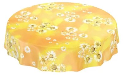 Productafbeelding van Chamomile Gele Oliecloth Tafelkleed 140 cm Rond - Waterafstotend en Wasbaar