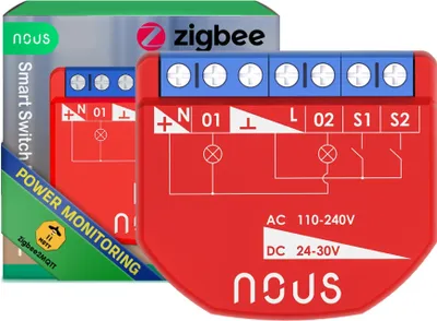 Obrázok produktu pre Nous B3Z smart Tuya Zigbee mini relay module, with power meter and switch input, 2 gang