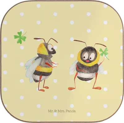 Produktbild von Mr. & Mrs. Panda Tischuntersetzer Hummeln Kleeblatt - Gelb Pastell - Geschenk, Untersetzer für Gläser, Coaster, gläseruntersetzer, glücklich sein, Tassenuntersetzer