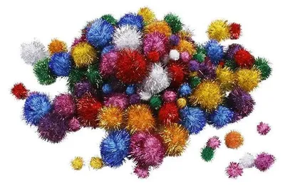 Produktbild von Pompons, D: 15-40 mm, ca. 400 Stck, Glitzerfarben, Glitter, 400g