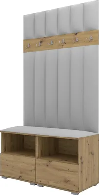 Productafbeelding van Garderobeset Nela III LUX, beklede garderobe 100 cm met zitbank, wandpanelen en opbergruimte (kleur: Artisan eik + Trinity 32)