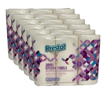 Produktbild von Presto! Jumbo Küchenrollen 18 Rollen – 3-lagiges Küchenpapier, 80 Blatt pro Rolle, extra saugstark |