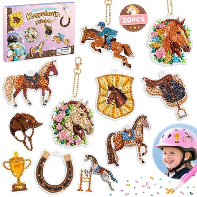 Imagen del producto de Kit de pintura con diamantes para niñas, de 5 a 5 años, que incluye un llavero, un juguete creativo