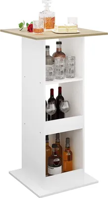 Zdjęcie produktu dla Bolt Edge, stół barowy - biały/dębowy - kwadratowy - drewno/stal - 60x60x112cm