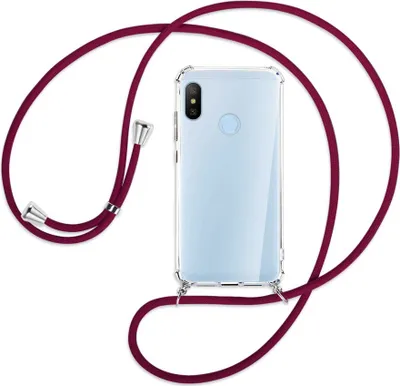 Produktbild von Handykette Backcover-Schutzhülle mit Band (Metall silberfarben) für Xiaomi Mi A2 Lite - dunkelrot