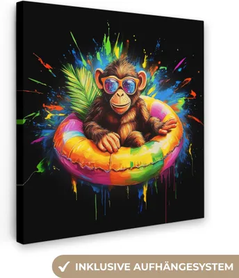 Produktbild von MuchoWow® - Leinwandbilder - Graffiti - Sommer - Affe - Tier, Wandbild, Wanddeko Bilder Wohnzimmer, 20x20cm