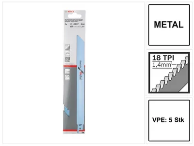 Obrázok produktu pre Bosch 2 608 656 020, Pílový list, Potrubie, Profil, Plech, Plech (tenký), dvojkovový, Nerezová oceľ, 22,5 cm, 1,4 mm