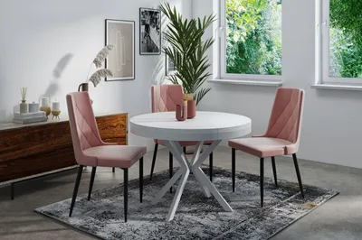 Produktbild von Runder Ausziehbarer Esstisch - Loft Style Tisch mit Weißen Metallbeinen - 100 bis 180 cm - Industrieller Tisch für Wohnzimmer - Kompakt - 100 cm - Weiß
