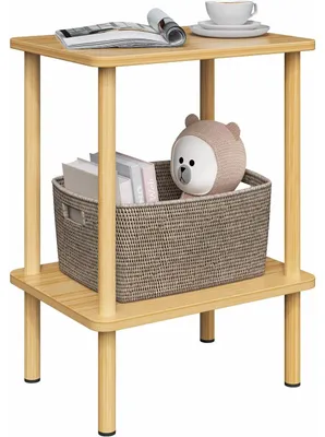 Produktbild von Holztisch mit 2 Ebenen, schmaler Nachttisch 40x30x52 Naturholz.