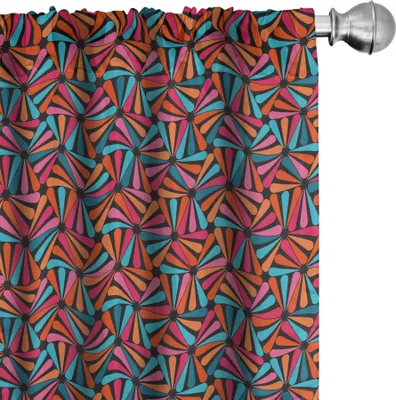 Produktbild von ABAKUHAUS Abstrakt Vorhänge, Gardinen, Repetitive Bunte Runde Triangles Geometrische Retro-Muster, 2 Stück 75 x 175 cm, Vermilion Petrol Blau