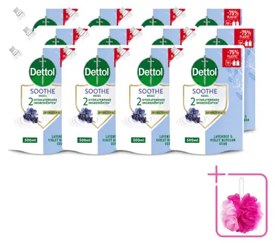 Productafbeelding van 12 x Dettol Soothe handzeep navullingen - Lavendel & viooltjesbloem - 500 ml - Voordeelpakket - 12 stuks