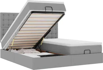 Produktbild von vidaXL Ottoman-Bett mit Matratzen Hellgrau 200x200 cm Stoff