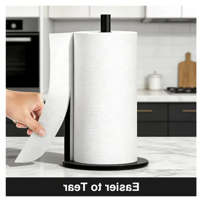 Produktbild von Schwarzer Küchenrollenhalter für die Arbeitsplatte, Papierrollenhalter stehend aus Edelstahl, Küchenpapierhalter für Zuhause mit gewichteter Basis, Küchenrollen organisieren