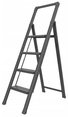 Obrázok produktu pre Drabest | Vedúci domácnosti - Ľahký - Oceľová rebrina - Vedúci dielne - Čierna - 4-stupňová - Sklopná - Maximálna nosnosť 150 kg - Pracovná výška 2,88 m