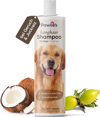 Produktbild von Pawlie's Hundeshampoo Langhaar zur Fellpflege für bessere Kämmbarkeit, Hundeshampoo gegen Geruch mit Arganöl, Dog Shampoo, Hunde Shampoo & Conditioner