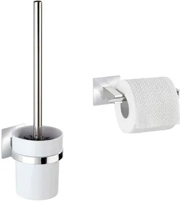Image de Support de brosse de toilettes, 9,5 x 35,5 x 12 cm, chromé, porte-brosse de toilettes sans couvercle, 16,5 x 6,5 x 7 cm, chromé