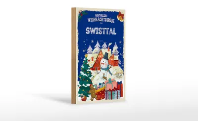 Produktbild von Holzschild Weihnachtsgrüße SWISTTAL Geschenk Dekoration 12x18 cm