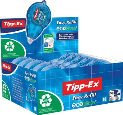 Produktbild von Tipp Ex Korrekturroller Easy Refill ECOlutions nachfüllbare Kassette 14m x 5mm 10er Pack Ideal für das Büro das Home Office oder die Schule