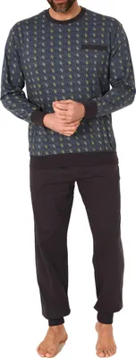 Produktbild von Herren langarm Schlafanzug Pyjama mit Bündchen in edler Minimalprint Optik - 212 101 776 ; gelb , 56