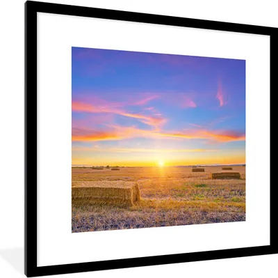 Produktbild von MuchoWow® Gerahmtes Poster Stroh - Sonne - Himmel - Landschaft 40x40 cm - Poster mit Schwarzem Bilderrahmen Wandposter Rahmen Foto Bilder - Poster - Plakat im Rahmen