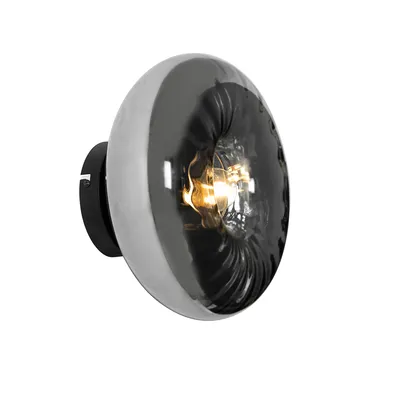 Produktbild von QAZQA - Art Deco Art-Deco-Wandleuchte schwarz mit Rauchglas - Ayesha I Wohnzimmer I Schlafzimmer - Rund - LED geeignet E27