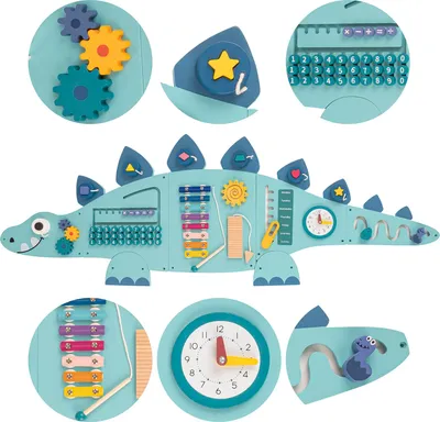 Produktbild von KiddyMoon Busy Board Montessori Motorikbrett Kinder Holz Dinosaurierform Lernspiel