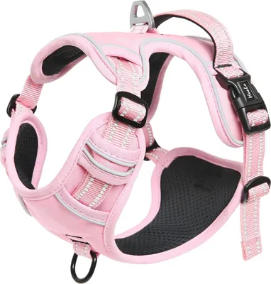 Produktbild von Hondentuig ohne Zugkraft, Brustgeschirr für mittelgroße Hunde, weich, atmungsaktiv, verstellbar, reflektierendes Hundegeschirr, anti-Zug mit gepolstertem Griff, rosa, XL