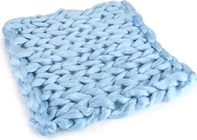 Produktbild von Handgestrickte Decke aus dicker Wolle, Himmelblau