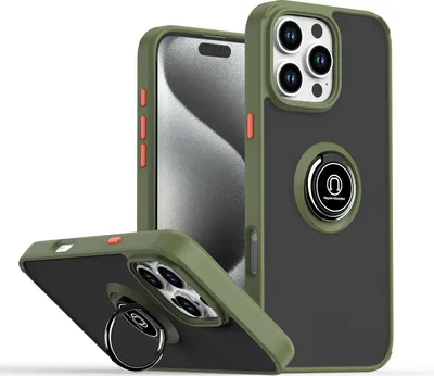Produktbild von Hülle für iPhone 16 Pro Max Matte Transluzent TPU Stoßfest Schutzhülle mit Ring Halter Ständer Grün