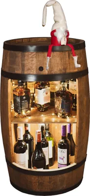 Image de CREATIVE COOPER Bar à tonneaux en bois avec nain de Noël - étagère rustique pour tonneaux à vin avec LED, armoire de bar en bois massif, décoration de tonneaux pour le salon & décoration de Noël, hauteur 80 cm, place pour 40 bouteilles