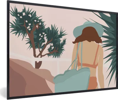 Produktbild von MuchoWow® Gerahmtes Poster Sommer - Frau - Abstrakt 90x60 cm - Poster mit Schwarzem Bilderrahmen Wandposter Rahmen Foto Bilder - Fotorahmen - Foto-Plakat