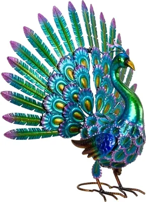 Produktbild von Bunter imposanter Metall Pfau 52cm Vogelfigur Gartenfigur Dekoration Haus Garten