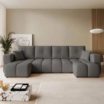 Produktbild von Ecksofa in U-Form Casidi U mit Schlaffunktion Centaur 15 Dunkelgrau Boucle Bettkasten