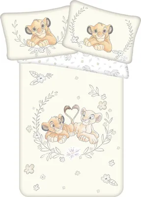 Produktbild von Disney Kinder Bettwäsche Wendemotiv Lion King Simba und Nala Blumen Bettdecke 100x135 + Kopfkissen 40x60 cm, 100 % Baumwolle