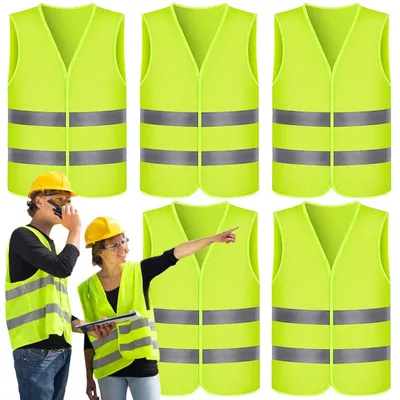 Immagine prodotto di Gilet di sicurezza - Giallo fluo - Riflettente - Set da 5 pezzi - Per auto e lavoro