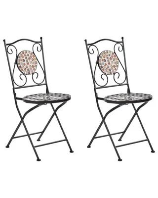 Produktbild von BELIANI Gartenstühle 2er Set Schwarz aus Metall Mosaik Muster Zusammenklappbar Klappstühle Outdoor Terrassenmöbel Gartenmöbel Balkonmöbel